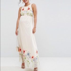 NWT ASOS Maternity Embroidery Mesh Maxi Dress